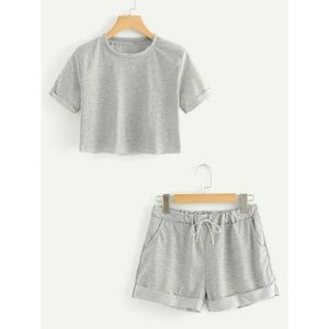 Two piece set Cuffed Crop Tee With Matching Shorts
